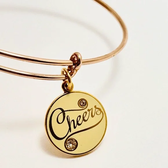 Alex and Ani Rose Gold “Cheers” Bangle Bracelet with Crystal Charm - Picture 2 of 6